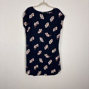 Patagonia Short Sleeve Shirt Dress Navy Blue with White Floral Cap Sleeve Size M